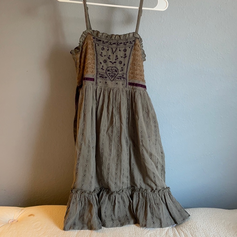 Dark Sage Dress with Purple Detailing